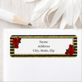 Red Rose Gold Black Stripes Étiquettes de adresse (En situation)