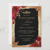Red Rose Gold Elegant Quinceanera Invitation (Devant)