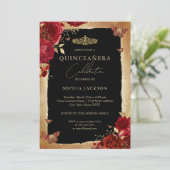 Red Rose Gold Elegant Quinceanera Invitation (Debout devant)