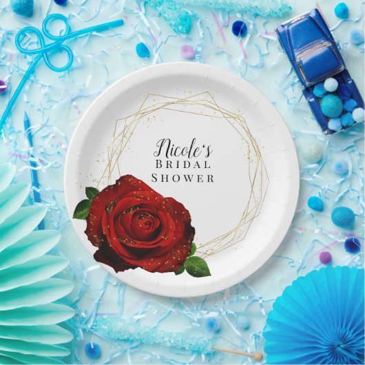 Red Rose Gold geometrisch glam Vrijgezellenfeest Papieren Bordje (Feest)
