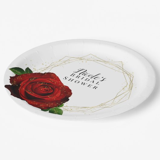 Red Rose Gold geometrisch glam Vrijgezellenfeest Papieren Bordje (Gekanteld)