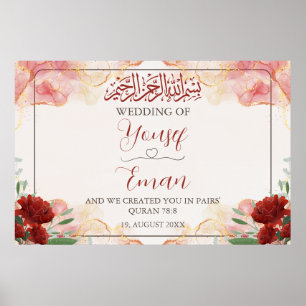 Red Rose Gold Moslim Islamitisch Bruiloft Poster