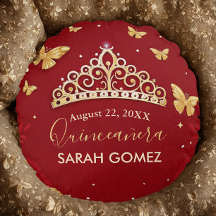 Red Rose Gold Quinceanera Rond Kussen