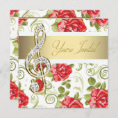 Red Rose Gold Treble Clef Considérant Invitation (Devant / Derrière)