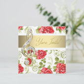 Red Rose Gold Treble Clef Considérant Invitation (Debout devant)