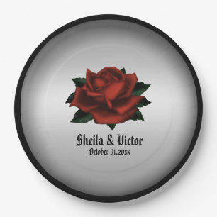 Red Rose Gothic Wedding Names and Date Paper Bord