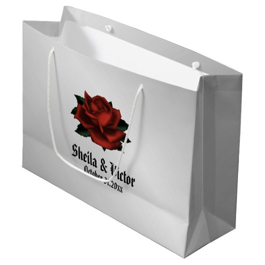 Red Rose Gothic Wedding Personal Large Gift Bag Groot Cadeauzakje (Voorkant Gekanteld)