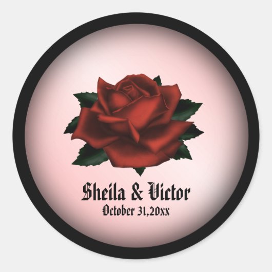 Red Rose Gothic Wedding Personal Ronde Sticker (Voorkant)