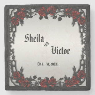 Red Rose Gothic Wedding Personalized Iron Gate Stenen Onderzetter