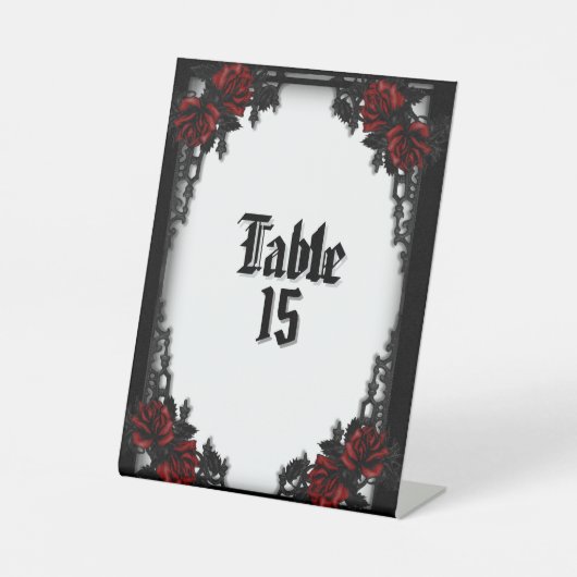 Red Rose Gothic White Reclamebord Met Voetstuk (Voorkant)