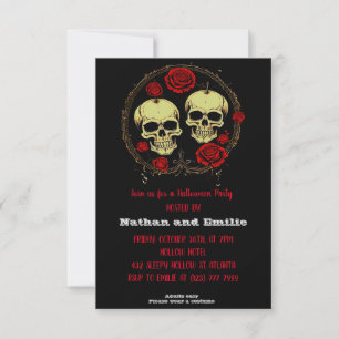Red Rose Gothique crâne Halloween Party Invitation