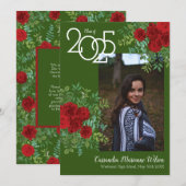 Red Rose Green Photo Faire-part de graduation (Devant / Derrière)
