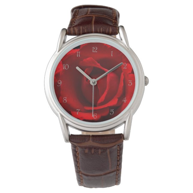 Red Rose Grey Script Nummers wacnm Horloge (Voorkant)