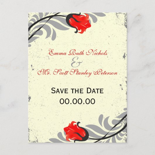  Red Rose Grunge Save the Date Briefkaart (Voorkant)