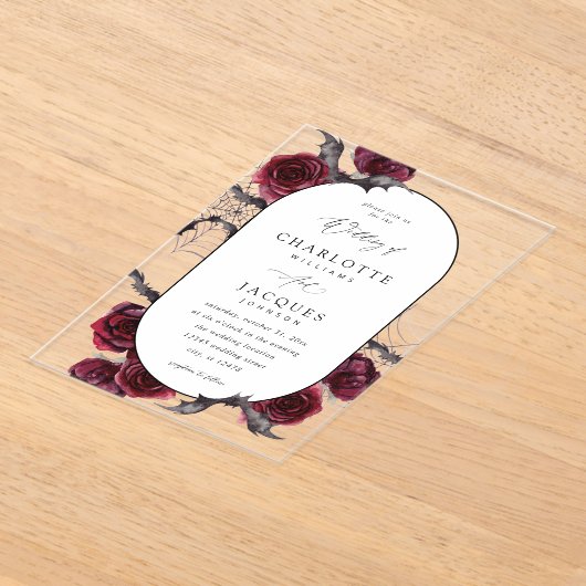 Red Rose Halloween vleermuizen bruiloft Acryl Uitnodigingen (Laagn)