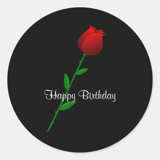 Red Rose "Happy Birthday" Ronde Sticker (Voorkant)