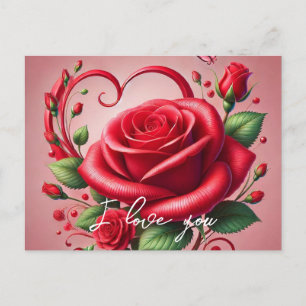 Red Rose Heart Ik hou van je gepersonaliseerde tek Briefkaart