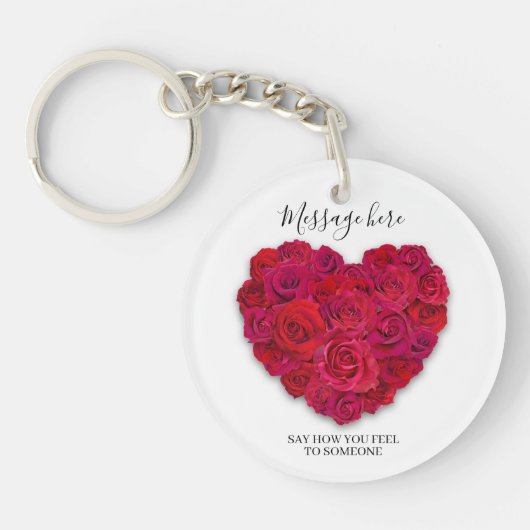 Red Rose Heart Romantic Minimalist Custom Text Sleutelhanger (Voorkant)
