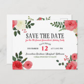 Red Rose kerstfeestdag redt datum Aankondigingskaart (Voorkant / Achterkant)