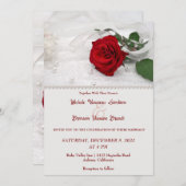 Red Rose & Lace Wedding Invitation Kaart (Voorkant / Achterkant)