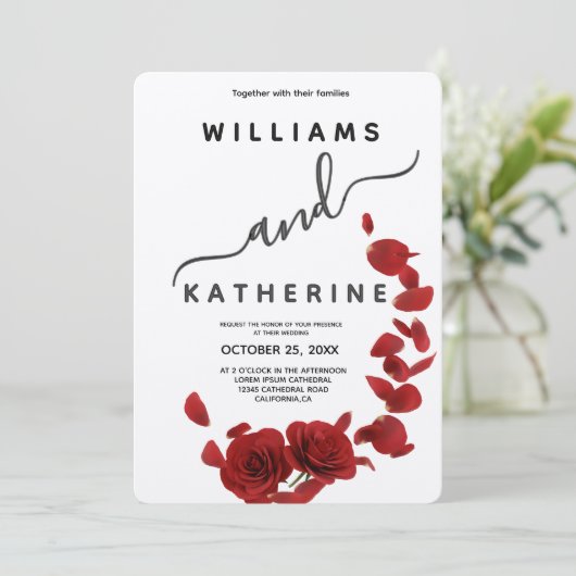 Red Rose Love Faire-part de mariage (Debout devant)