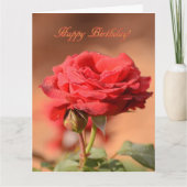 Red Rose met Bud Happy Birthday Kaart (Voorkant)
