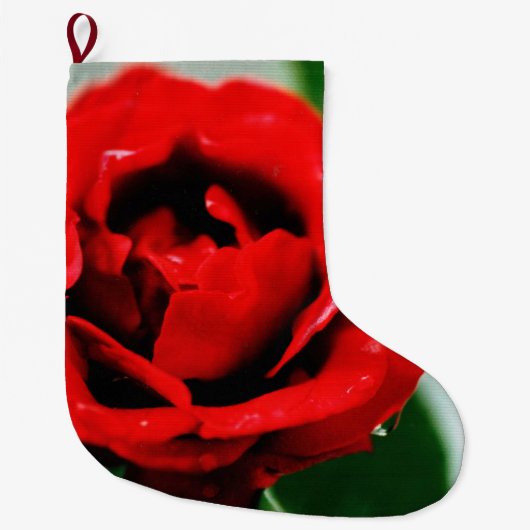 Red Rose met dauwdruppels Grote Kerstsok (Voorkant)