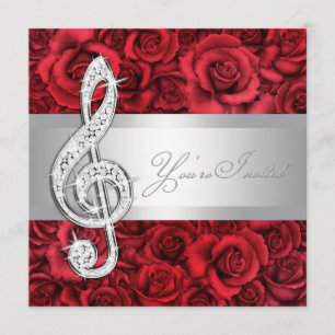 Red Rose Music Treble Clef Considérant Invitations