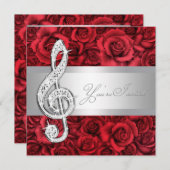 Red Rose Music Treble Clef Overweging Uitnodiginge Kaart (Voorkant / Achterkant)