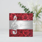 Red Rose Music Treble Clef Overweging Uitnodiginge Kaart (Staand voorkant)