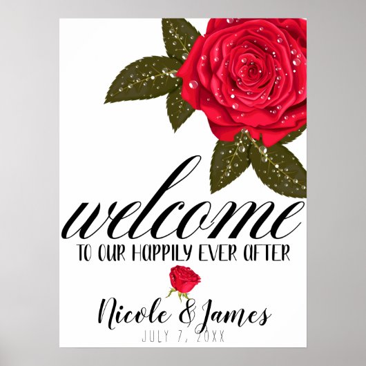 Red Rose Natte Water Dew Drops Weddenschap Poster (Voorkant)