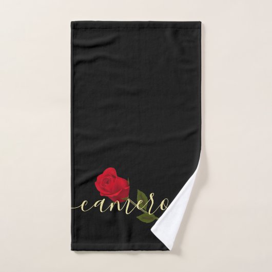 Red Rose on Black and Gold Monogramed Bad Handdoek (Handdoek)