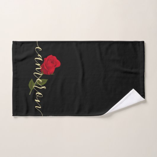 Red Rose on Black and Gold Monogramed Bad Handdoek (Handdoek)