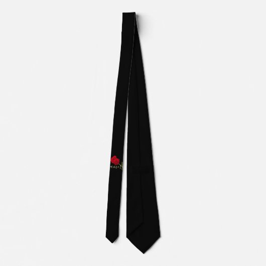 Red Rose on Black and Gold Monogramed Stropdas (Achterkant)