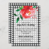 Red Rose on Black Check KY Derby Party Invitations (Voorkant / Achterkant)