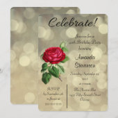 Red Rose op een Golden Bokeh Lights Birthday Kaart (Voorkant / Achterkant)