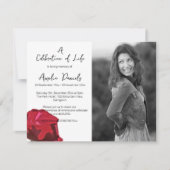 Red Rose op White Celebration of Life Kaart (Voorkant)