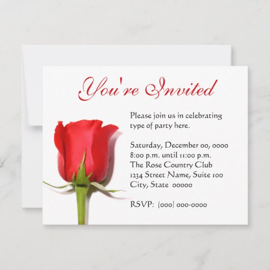 Red Rose Party Uitnodiging (Voorkant)