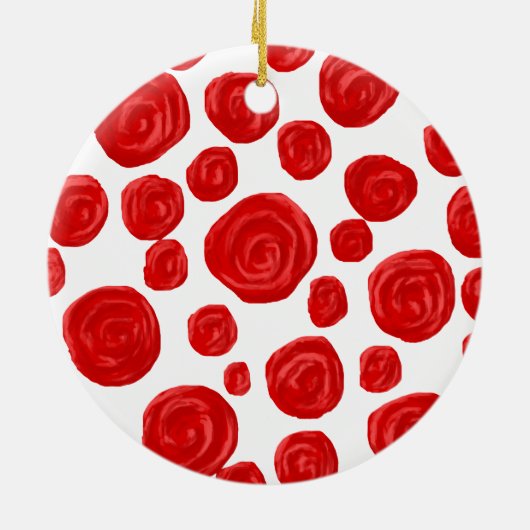 Red Rose Pattern op White. Keramisch Ornament (Achterkant)