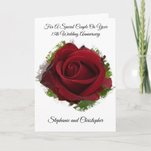 Red Rose Personalized 14th Wedding Jubileum Kaart