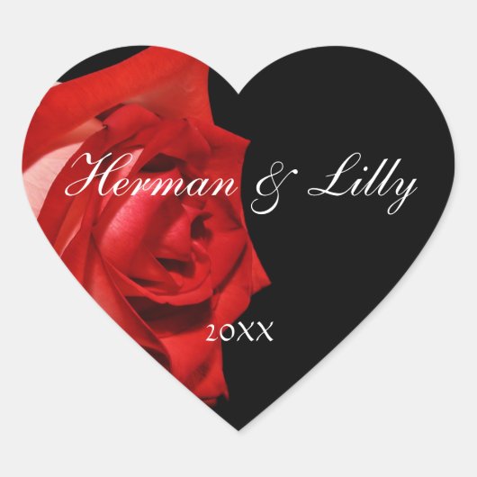 Red Rose Personalized Heart Wedding Sticker (Voorkant)