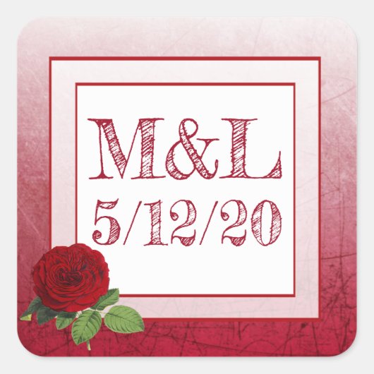 Red Rose Personalized Wedding Stickers (Voorkant)
