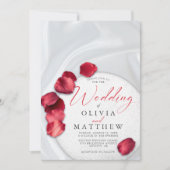 Red Rose Petals et Satin Invitation (Devant)