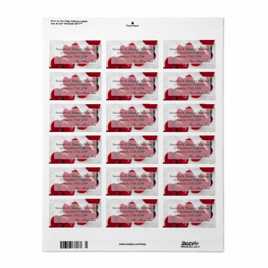 Red Rose Petals in sneeuw, winterhuwelijk Etiket (Full Sheet)