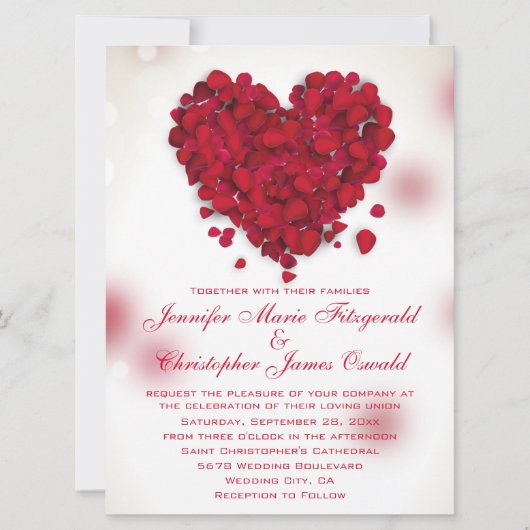 Red Rose Petals Love Heart Wedding Kaart (Voorkant)