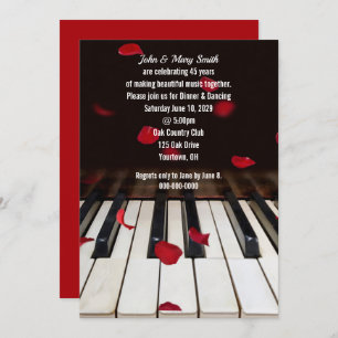 Red Rose Petals op Piano 45th Jubileum Kaart