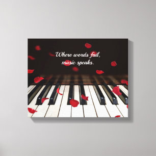 Red Rose Petals op Piano Canvas Afdruk