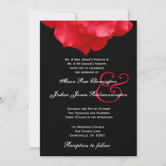 RED Rose Petals Wedding Invitation F204 Kaart (Voorkant)