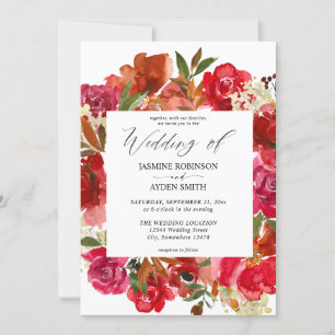 Red Rose & Pink Floral 1 Weddenschap Kaart