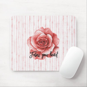 Red Rose Pink Stripes Muismat